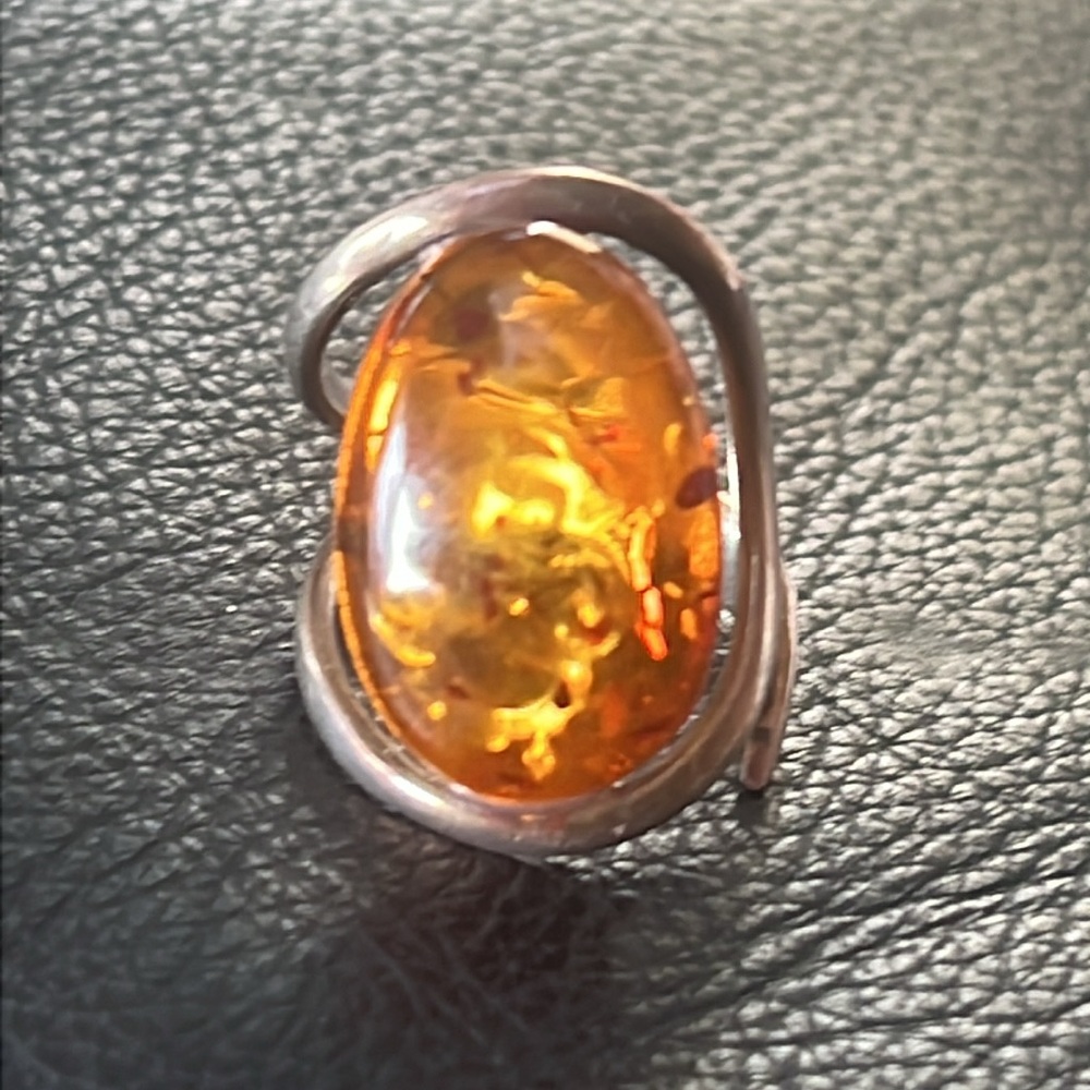 Amber and Silver Swirl Ring